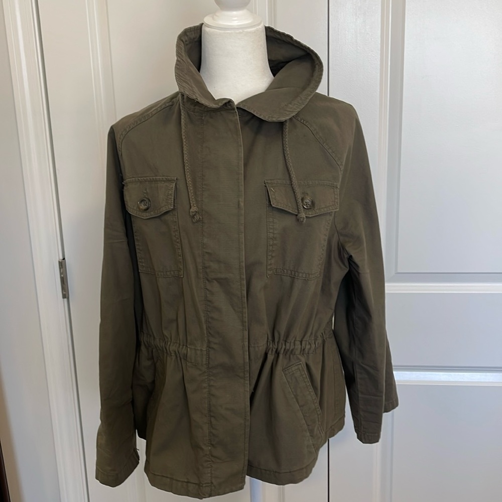 Loft Utility Jacket Size XL Olive Green Gabardine 100% Cotton